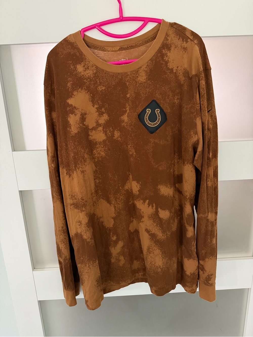 NFL Brown Tie-Dye Long Sleeve Top with Horseshoe Patch